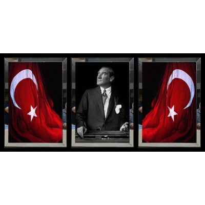 Türkiye Cumhuriyeti Bayrağı Atatürk Portresi Aynalı Tablo